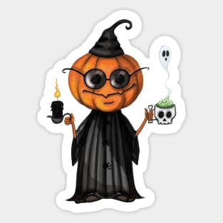 Pumpkin boy with coffee Sticker